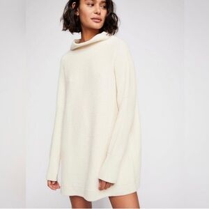 FREE PEOPLE Ottoman Slouchy Knit Tunic S Off White Ecru Oversized Ribbed Sweater